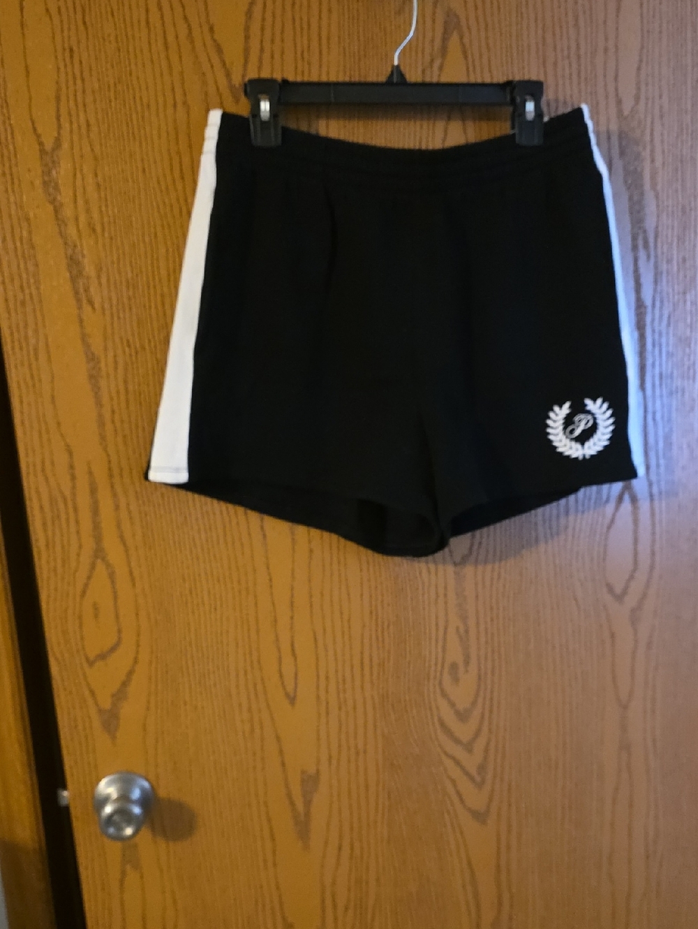 PINK Victoria's Secret Black Athletic Shorts with White Side Stripes W 15 To 17,